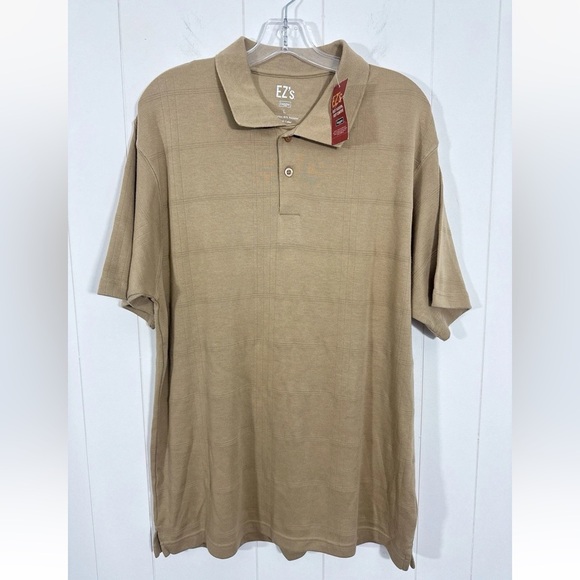 EZ's by Haggar Mens Sz L Taupe Beige Ribbed Short Sleeve Polo Shirt NWT Casual - Picture 1 of 7